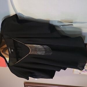 A.Byer Black Short Slv Blouse w/Removable Necklace NWT Jr Women’s Sz S